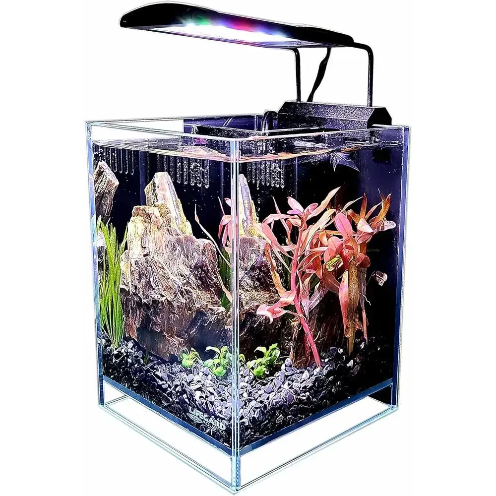 Marine Aquarium All In One - 超透明クリスタル水槽、一体型フィルター付き、リムレスガラス、面取りエッジ、高床式デザイン – ダイレクトジェットフロー、1.2 GPH