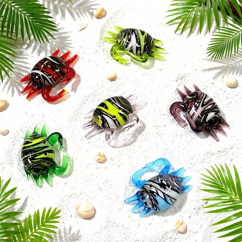 Aquarium And Marine - 手作りのかわいいミニガラスカニの置物、小さな海洋動物の像、家のデスクトップ装飾、水槽の装飾アクセサリー